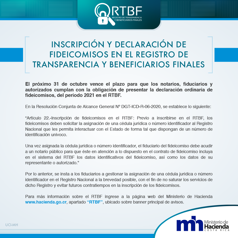 Inscripción y Declaración de Fideicomisos en Registro de Transparencia y Beneficiarios Finales