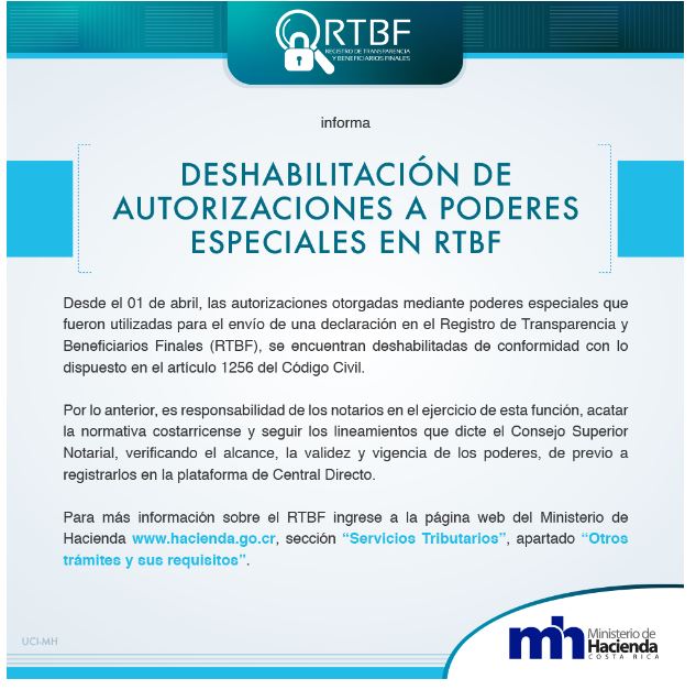 Aviso Deshabilitación de Autorizaciones a Poderes Especiales en RTBF