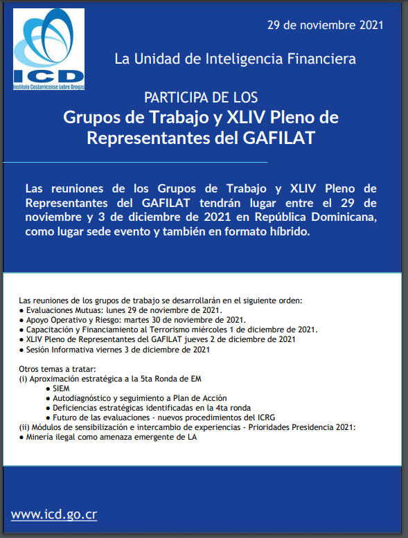 Anuncio - Participa de los grupos de trabajo y XLIV Pleno de Representantes del GAFILAT