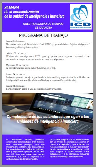 Programa de Trabajo de la Capacitación en Cumplimiento de los estándares que rigen a las UIF's.