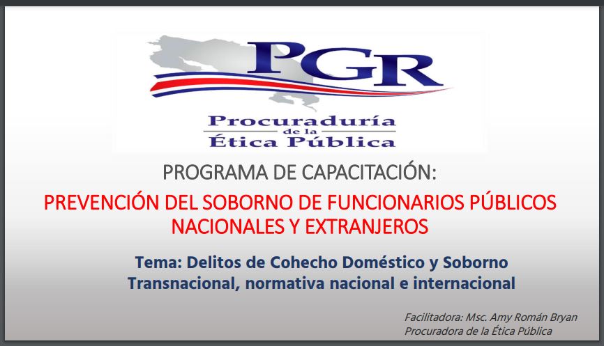 Portada de presentación de capacitación Delitos de Cohecho Doméstico y Soborno Transnacional, normativa nacional e internacional