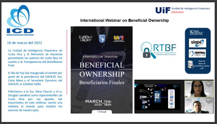 Afiche de felicitación a funcionario de la UIF por participación en Webinar Internacional Beneficiarios Finales