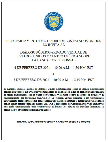 Invitación al Diálogo Público-Privado virtual de Estados Unidos y Centroamérica sobre la banca corresponsal