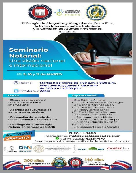 Invitación "Seminario Notarial: Una visión nacional e internacional"