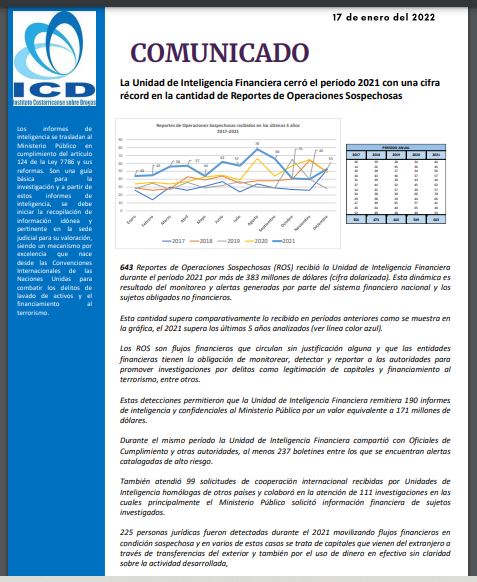 Comunicado La Unidad de Inteligencia Financiera cerró el período 2021, con una cifra récord en la cantidad de Reportes de Operaciones Sospechosas 