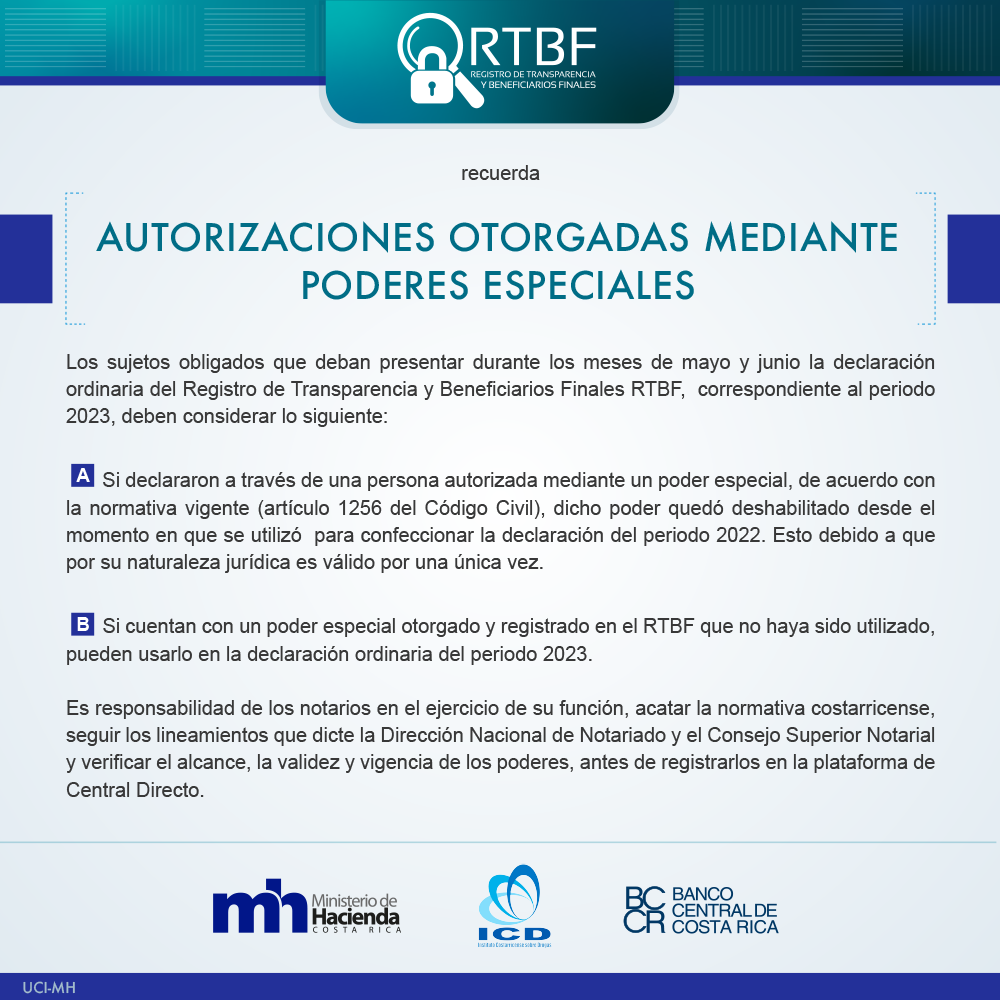 Autorizaciones otorgadas mediante poderes especiales RTBF