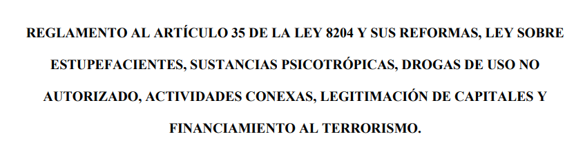 Reglamento al  Artículo 35 de la Ley 8204