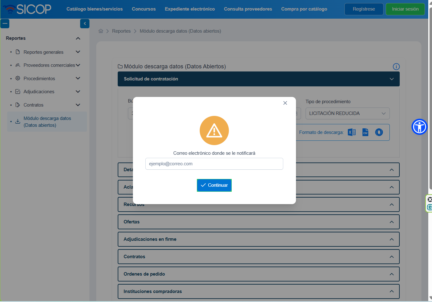 Mensaje de solicitud de reporte