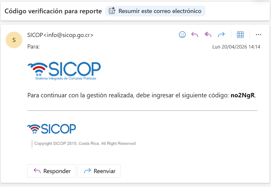 correo con código de verificación