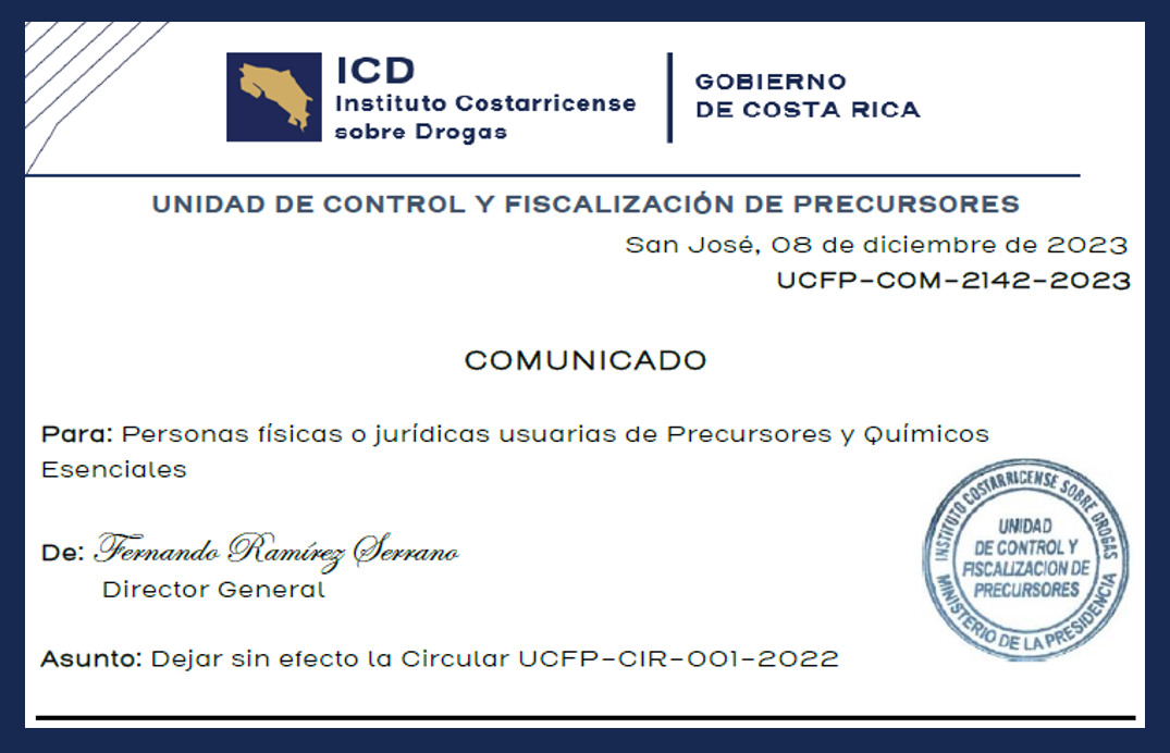 Encabezado de comunicado UCFP-COM-2142-2023 Enlace a pdf