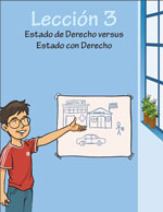 Dibujo Joven señanlando una escuela en un cartel